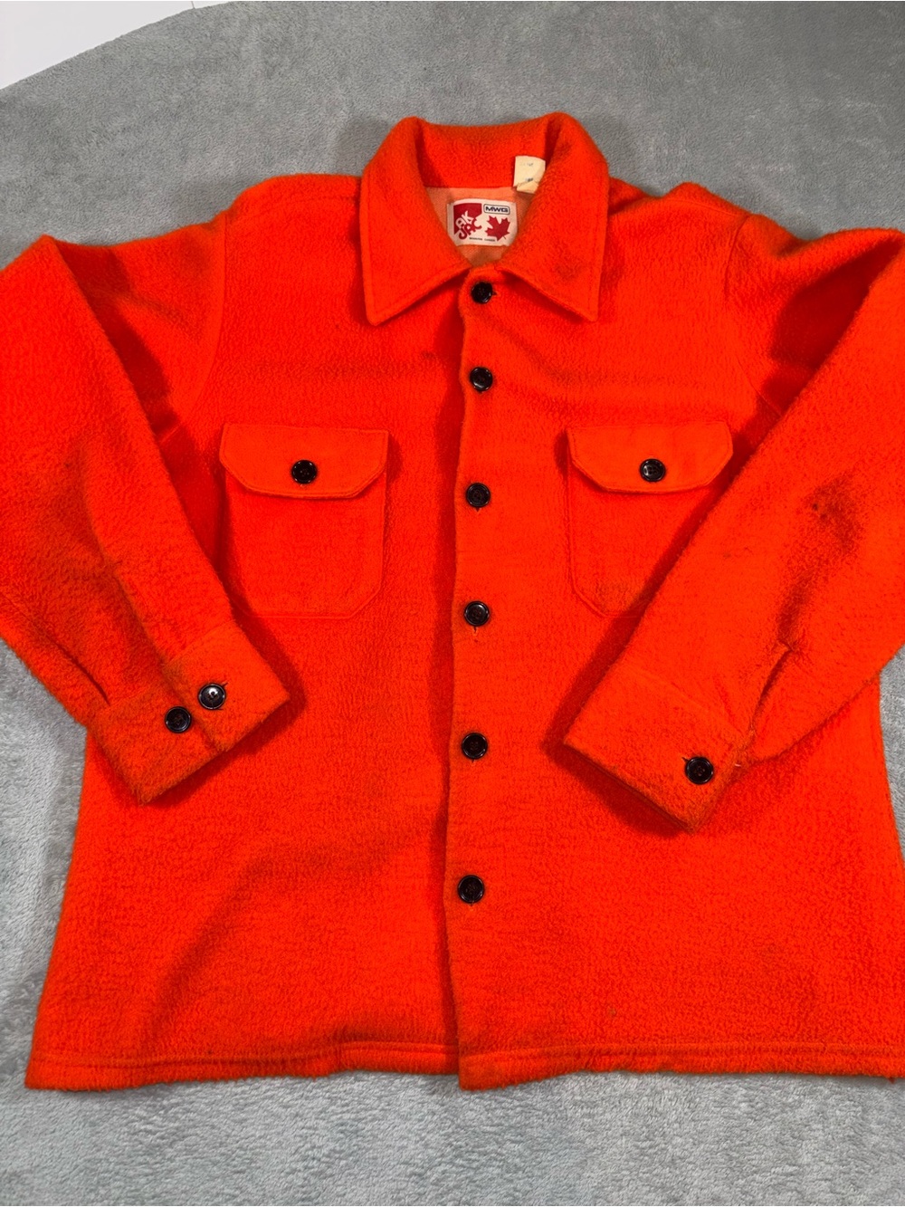 Vtg AK JAC Winnipeg Shirt Jacket Large Orange CPO Shacket Made In Canada